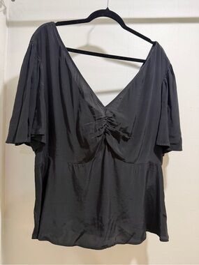a new day Black V-Neck Ruched Front Flutter Sleeve Blouse